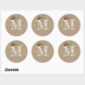 Rustic Kraft Christmas Holly Monogram Initial Ronde Sticker (Vel)