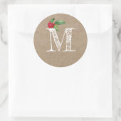 Rustic Kraft Christmas Holly Monogram Initial Ronde Sticker (Tas)