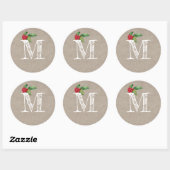 Rustic Kraft Christmas Holly Monogram Initial Ronde Sticker (Vel)
