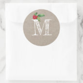 Rustic Kraft Christmas Holly Monogram Initial Ronde Sticker (Tas)