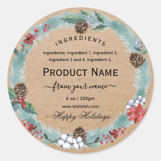 Rustic kraft Christmas jam ingredient Label (Voorkant)