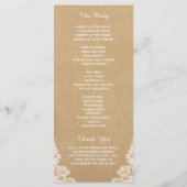 Rustic Kraft Classy White Lace Wedding Programme Programmakaart (Achterkant)