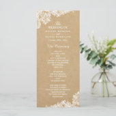 Rustic Kraft Classy White Lace Wedding Programme Programmakaart (Staand voorkant)