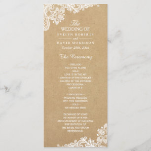 Rustic Kraft Classy White Lace Wedding Programme Programmakaart
