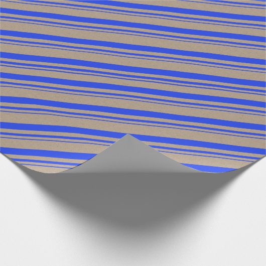 Rustic Kraft Cobalt Blue Stripes Vakantie Cadeaupapier (Hoek)