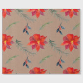 Rustic Kraft Color Winter Greenery & Poinsettia Cadeaupapier (Vlak)