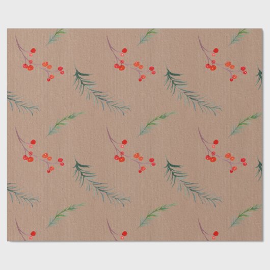 Rustic Kraft Color Winter Spruce & Berries Cadeaupapier (Vlak)
