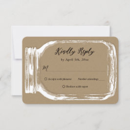 Rustic Kraft Country Burlap Mason Jar Wedding RSVP Kaartje