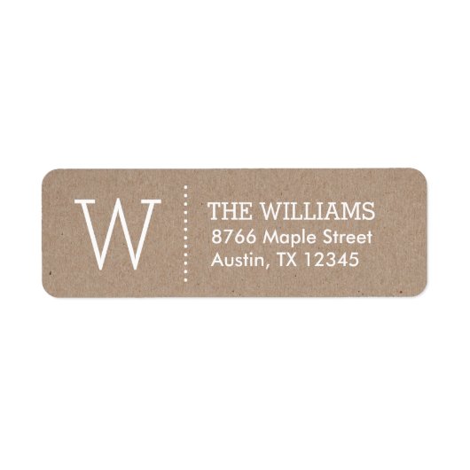 Rustic Kraft Custom Monogram Return Address Etiket (Voorkant)