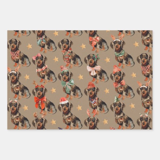 Rustic Kraft Dachshunds kerstfeest Inpakpapier Vel (Voorkant 3)