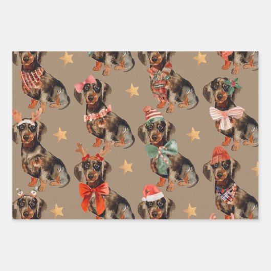 Rustic Kraft Dachshunds kerstfeest Inpakpapier Vel (Voorkant 2)