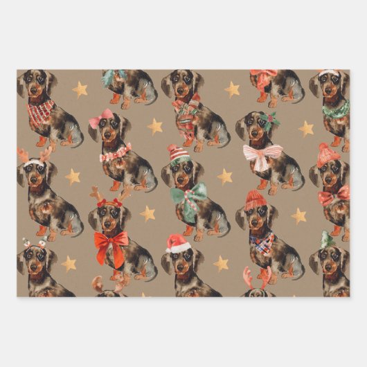 Rustic Kraft Dachshunds kerstfeest Inpakpapier Vel (Voorkant)