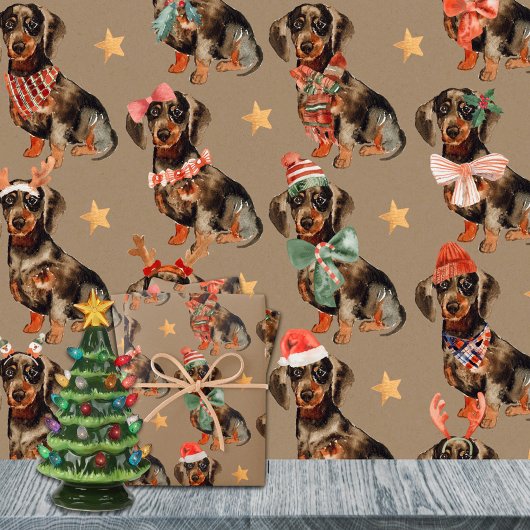 Rustic Kraft Dachshunds kerstfeest Inpakpapier Vel