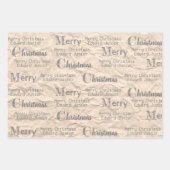 Rustic Kraft Distress Grey Font Merry Kerstmis Inpakpapier Vel (Voorkant 3)