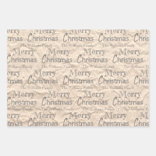 Rustic Kraft Distress Grey Font Merry Kerstmis Inpakpapier Vel (Voorkant)