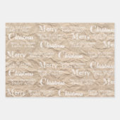 Rustic Kraft Distress White Font Merry Kerstmis Inpakpapier Vel (Voorkant 3)
