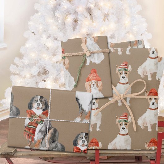 Rustic Kraft Dogs met kerstcadeaus Inpakpapier Vel
