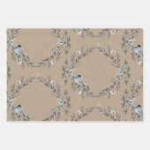 Rustic Kraft Dusty Blue Winter Florals & Birds Inpakpapier Vel (Voorkant)