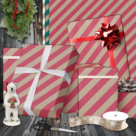 Rustic Kraft Dusty Red Wide Stripe Holiday Cadeaupapier
