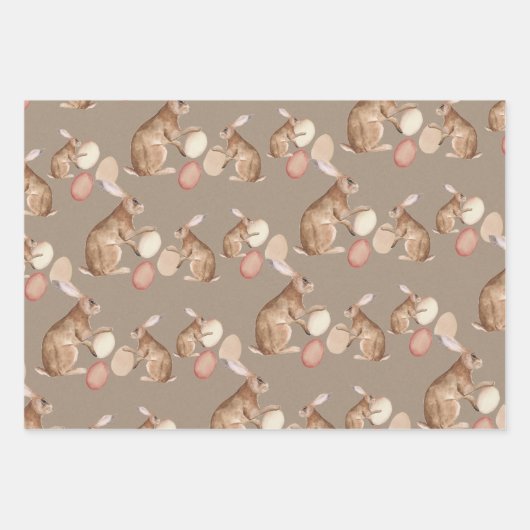 Rustic Kraft Easter Bunnies Share Easter Egg Hunt Inpakpapier Vel (Voorkant)