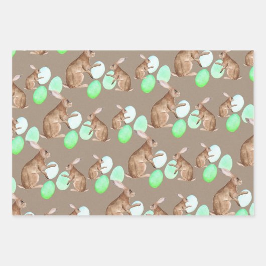 Rustic Kraft Easter Bunnies Share Easter Egg Hunt Inpakpapier Vel (Voorkant 3)
