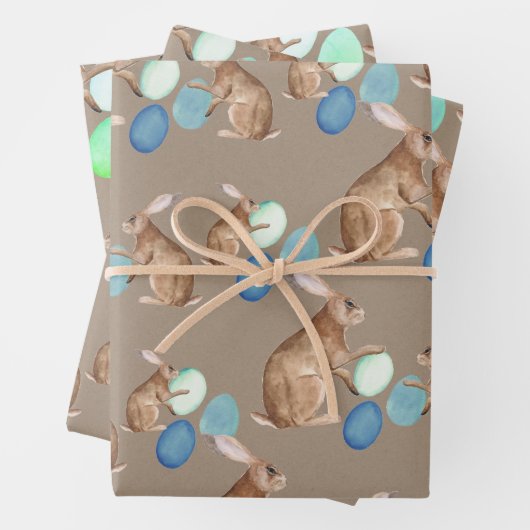 Rustic Kraft Easter Bunnies Share Easter Egg Hunt Inpakpapier Vel (In situ)
