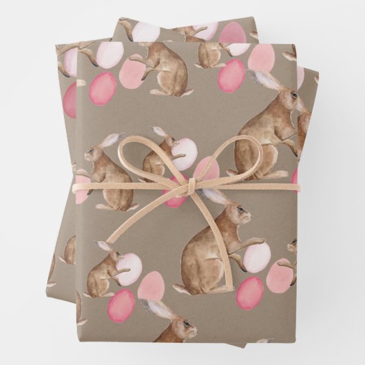 Rustic Kraft Easter Bunnies Share Easter Egg Hunt Inpakpapier Vel (In situ)