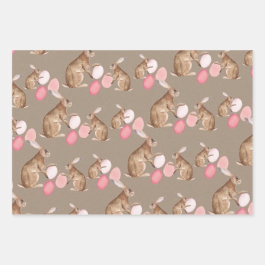 Rustic Kraft Easter Bunnies Share Easter Egg Hunt Inpakpapier Vel (Voorkant)