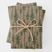 Rustic Kraft Eastern Pine Green Woodland Inpakpapier Vel (In situ)