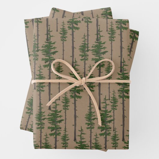 Rustic Kraft Eastern Pine Green Woodland Inpakpapier Vel (In situ)