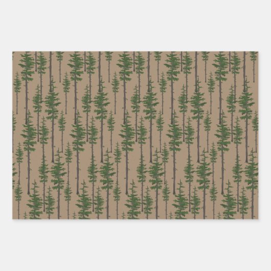 Rustic Kraft Eastern Pine Green Woodland Inpakpapier Vel (Voorkant)