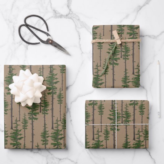 Rustic Kraft Eastern Pine Green Woodland Inpakpapier Vel (Voorkant)