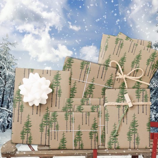 Rustic Kraft Eastern Pine Tree Forest Cadeaupapier