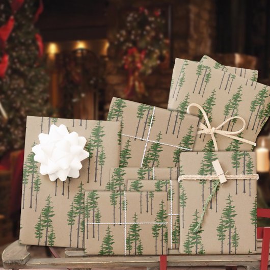 Rustic Kraft Eastern Pine Tree Forest Inpakpapier Vel
