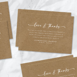 Rustic Kraft Eenvoudig Script Begrafenis Bedankkaart