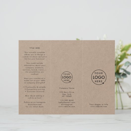 Rustic Kraft Eenvoudige Logo Drie-voudige Brochure (Staand voorkant)