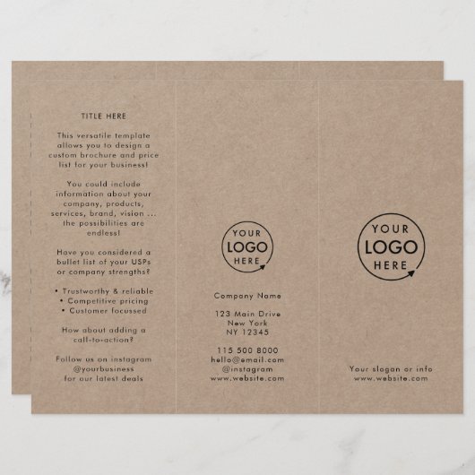 Rustic Kraft Eenvoudige Logo Drie-voudige Brochure (Voorkant / Achterkant)
