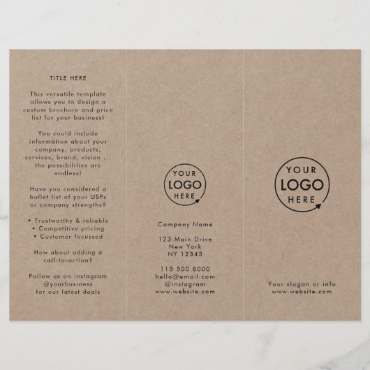 Rustic Kraft Eenvoudige Logo Drievoudige Brochure (Voorkant)