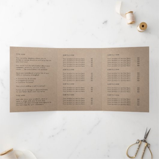 Rustic Kraft Eenvoudige Logo Drievoudige Brochure Drieluik Kaart (Binnen)