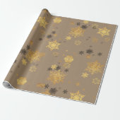 Rustic Kraft Elegant Gold Snowflakes Cadeaupapier (Uitgerold)