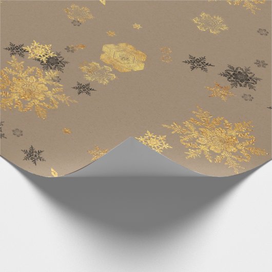 Rustic Kraft Elegant Gold Snowflakes Cadeaupapier (Hoek)