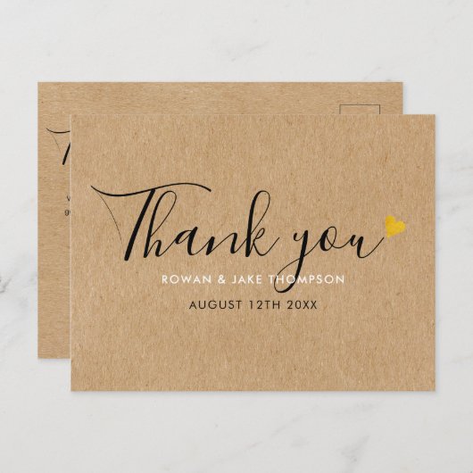 Rustic Kraft Elegant Script Gold Heart Hartelijk d Briefkaart (Voorkant / Achterkant)