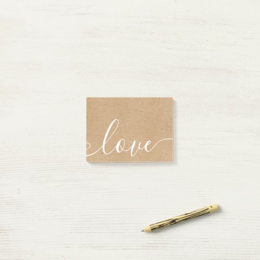 Rustic Kraft Elegant Script Love Post-it® Notes (Op bureau)