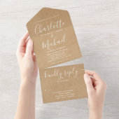 Rustic Kraft Elegant Script Minimalist Wedding All In One Uitnodiging (Afscheurbaar)