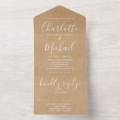 Rustic Kraft Elegant Script Minimalist Wedding All In One Uitnodiging (Binnen)