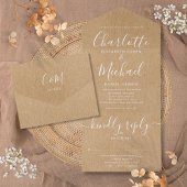 Rustic Kraft Elegant Script Minimalist Wedding All In One Uitnodiging