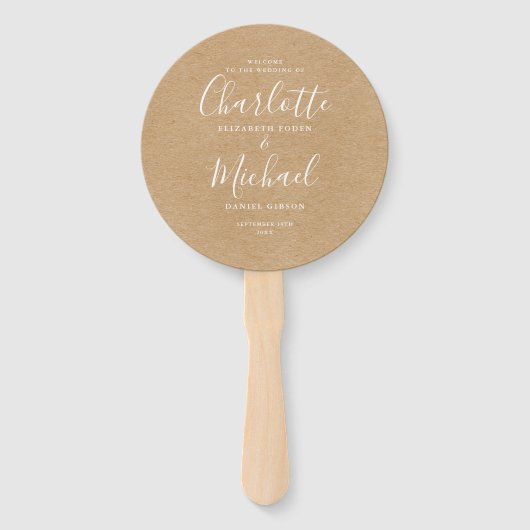 Rustic Kraft Elegant Script Wedding Program Handwaaier (Voorkant)