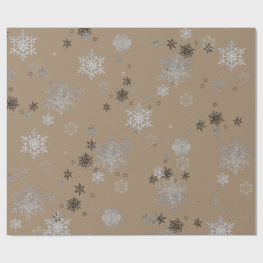 Rustic Kraft Elegant Silver Snowflakes Cadeaupapier (Vlak)