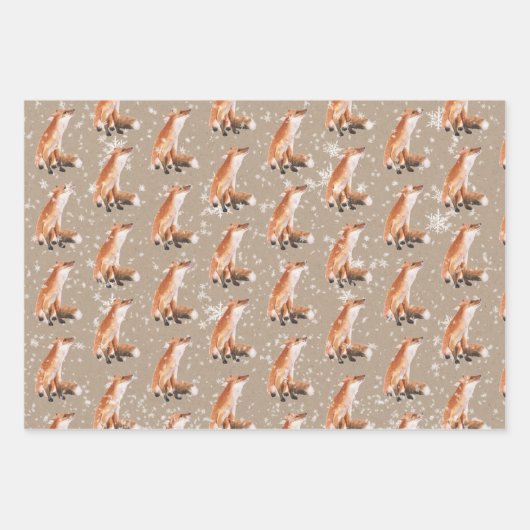 Rustic Kraft Elegant Snowy Winter Animals 2 Inpakpapier Vel (Voorkant)