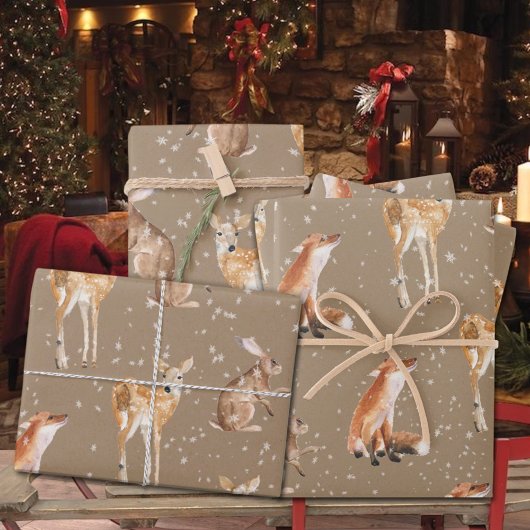 Rustic Kraft Elegant Snowy Winter Animals Cadeaupapier